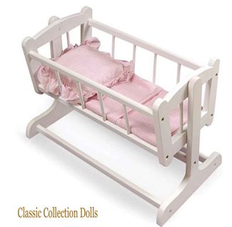 Rocking Doll Cradle with Pink Gingham Bedding from Ashton Drake